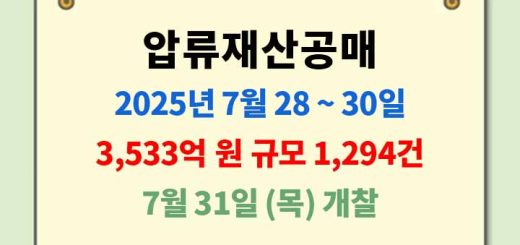 캠코 공매 2025년 7월 28일, 감정가 70% 이하 매물 731건!